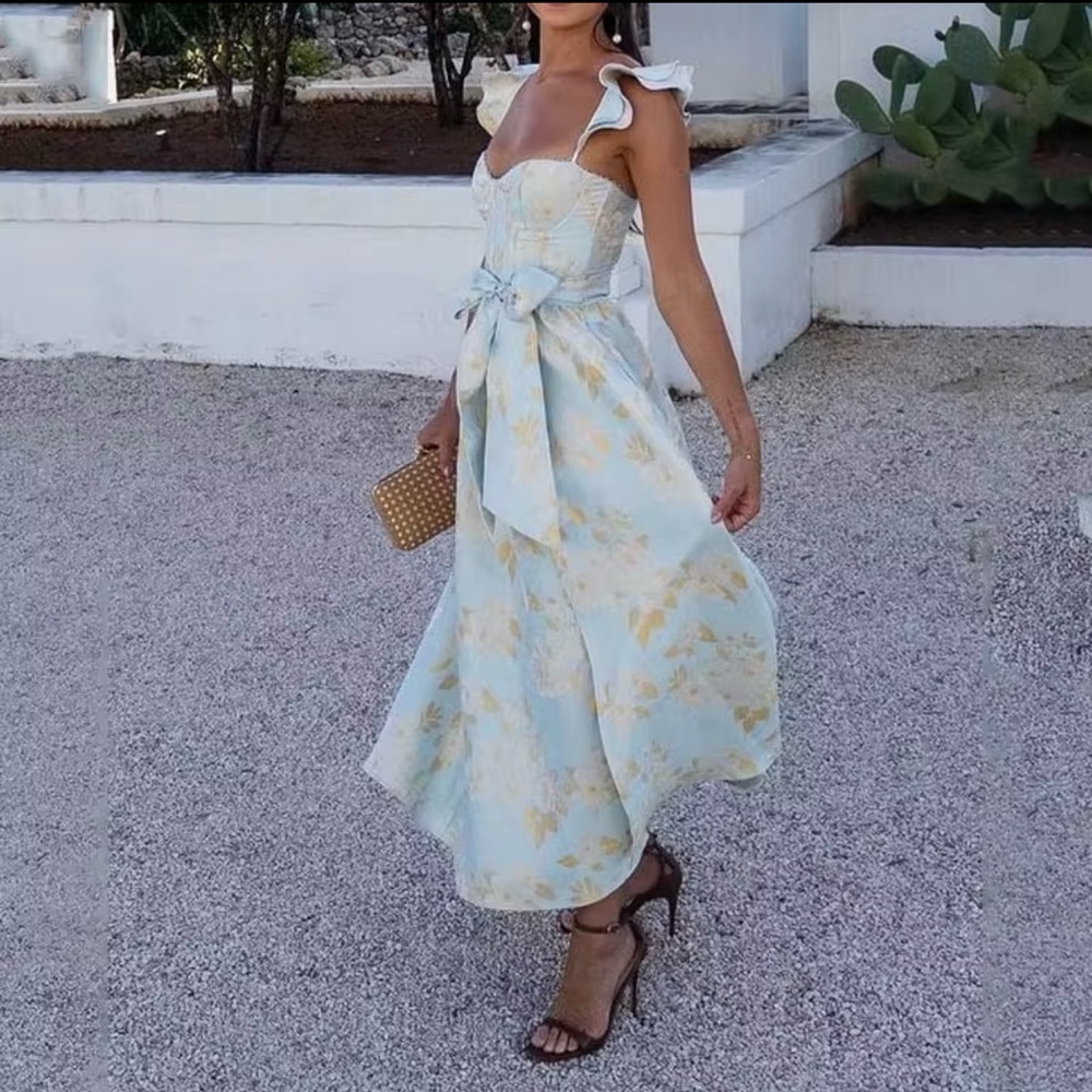 Gorgeous Floral Blue and Yellow Dress